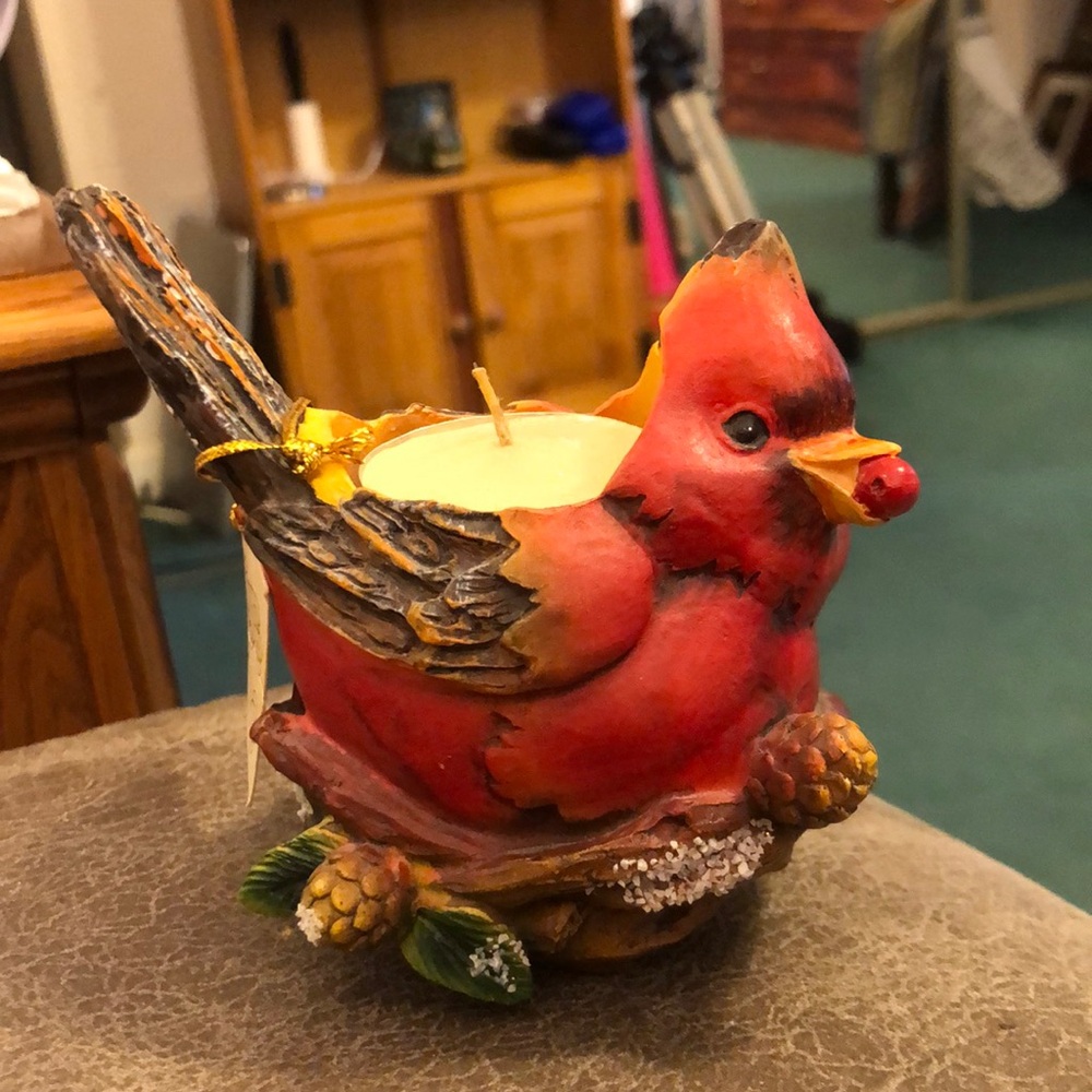 Cardinal Red Bird Tea Candle Holder Trio